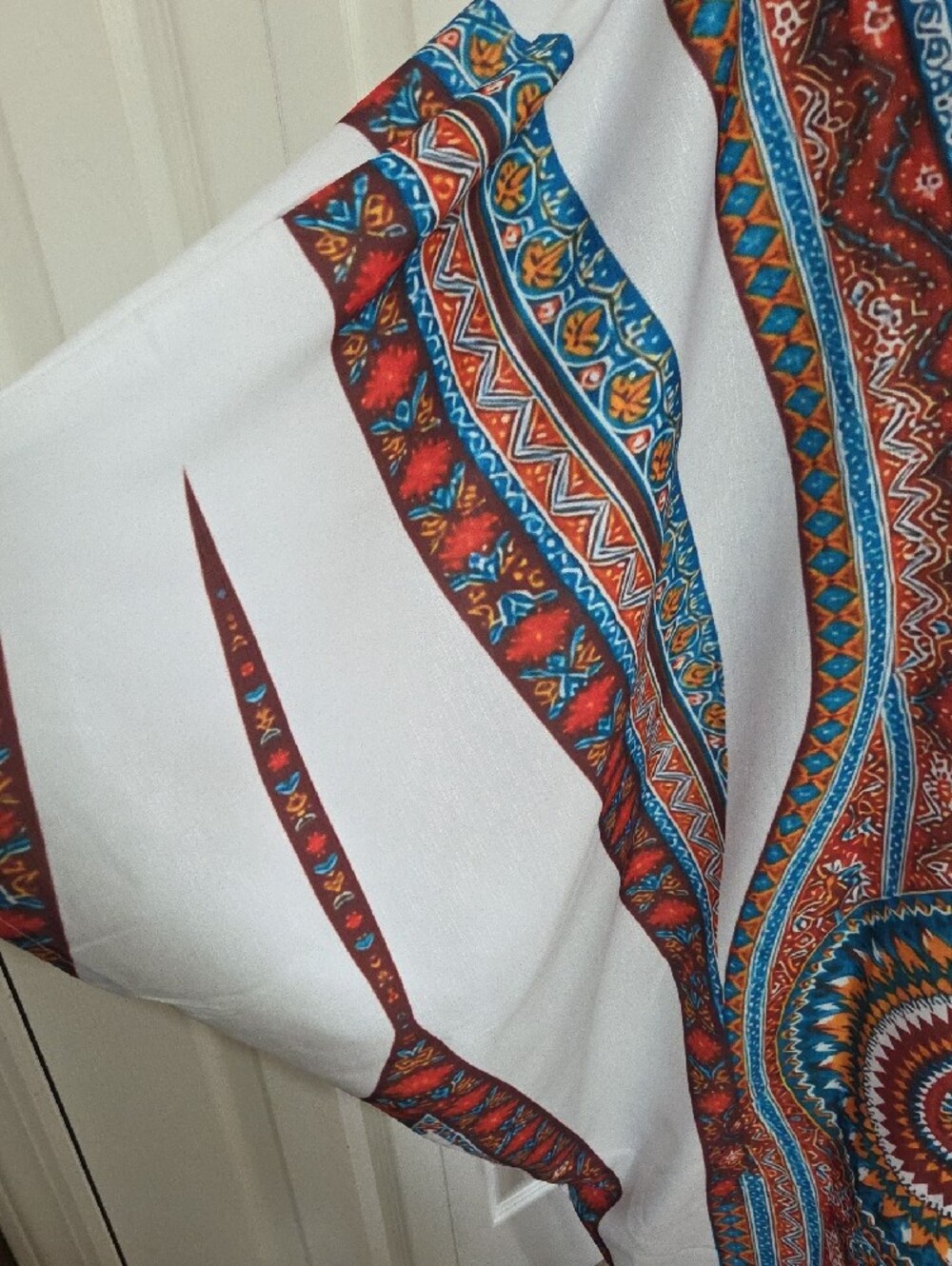 White Multicolor Bohemian V-Neck Caftan - Picture 2 of 4